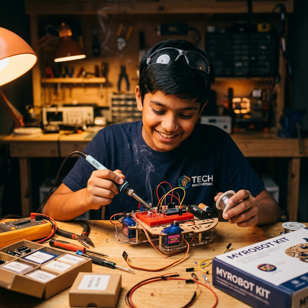 Child building the COBOT kit